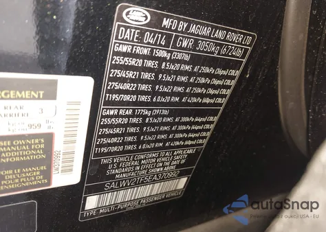 2014 Land Rover Range Rover Sport 5.0L V8 Supercharged Autobiography z USA, uszkodzony, nr VIN SALWV2TF5EA370992